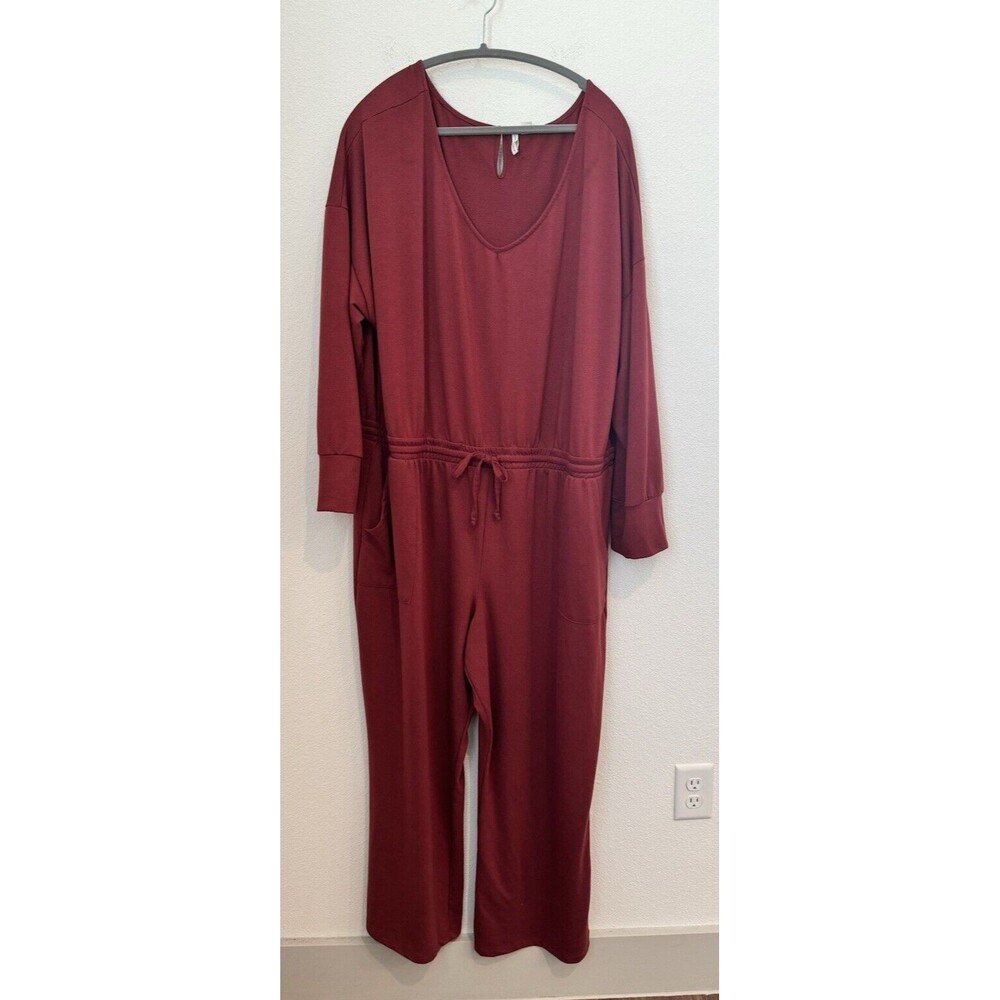 Live Well Lounge Women's Red Jumpsuit 3/4 Sleeves Pockets Loungewear Size 3X
